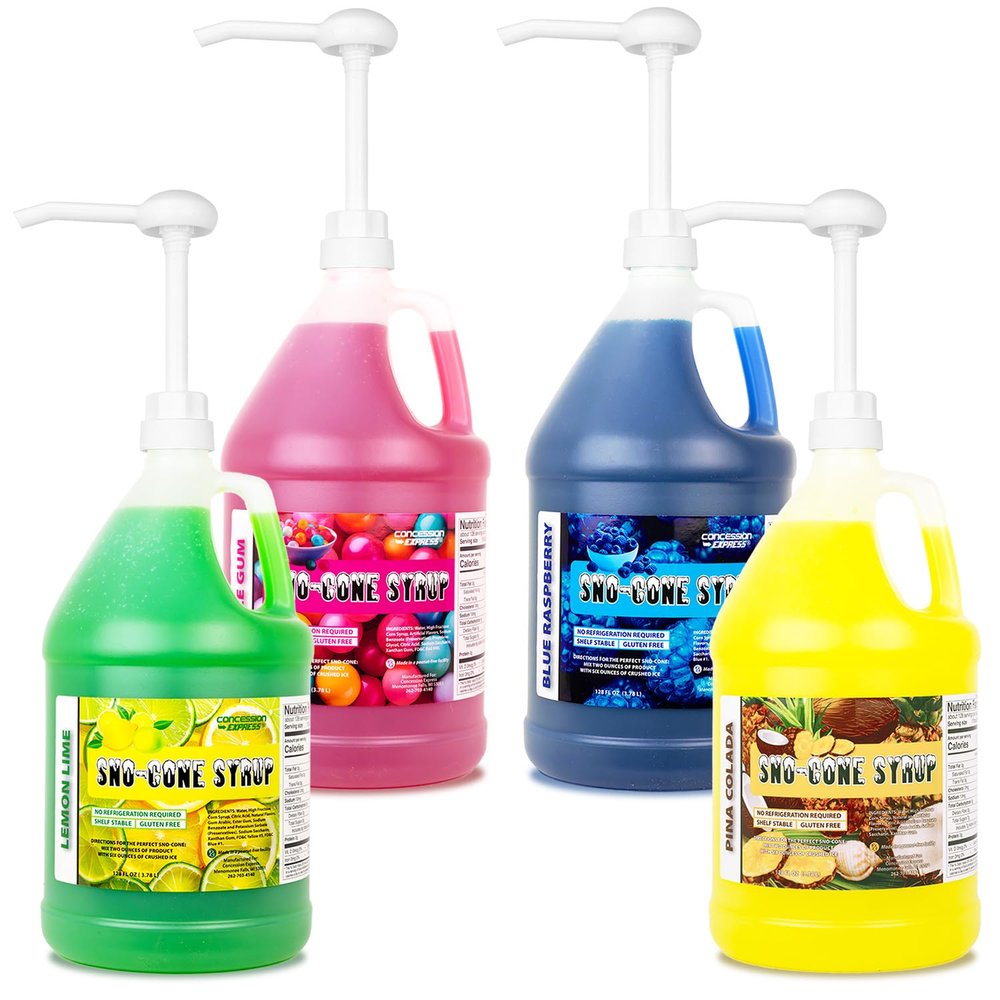Mix & Match Sno-Cone Syrup with Pumps Loads Of Flavors (Four Gallons)