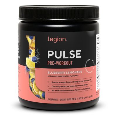 LEGION Pulse Pre Workout - All Natural Nitric Oxide Preworkout Drink to Boost Energy, Creatine Free, Naturally Sweetened, Beta Alanine, Citrulline, Alpha GPC (Blueberry Lemonade)