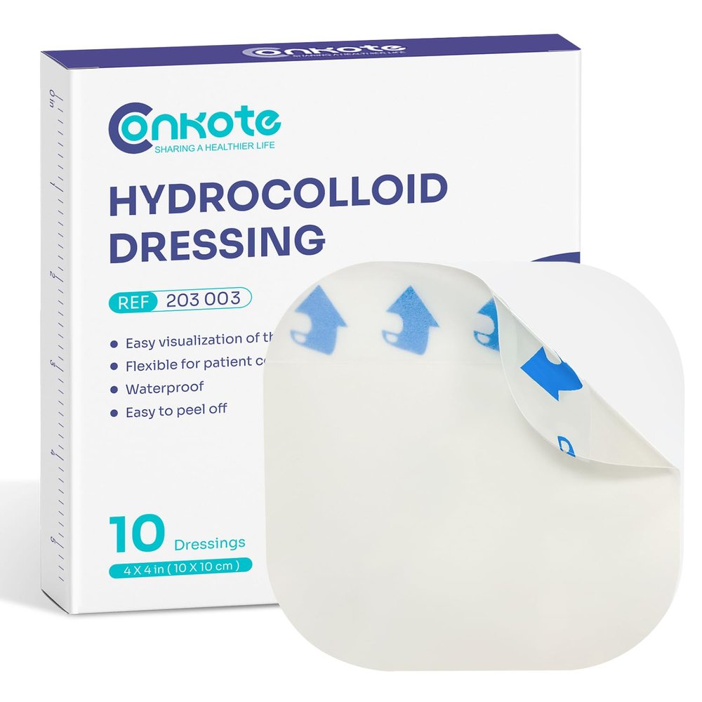 Conkote Hydrocolloid Wound Dressing 4x 4, Sterile Thin Adhesive Patches, Box of 10 Dressings