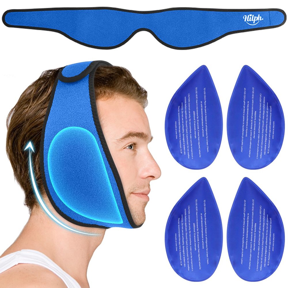 Hilph Face Ice Pack Wisdom Teech Ice Pack Head Wrap for Facial Oral Surgery Pain Relief for TMJ, Jaw Ice Wrap with 4 Hot Cold Gel Packs Reusable for Tooth Extraction & Teeth Removed, Tonsil Blue