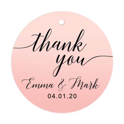 Andaz Press Personalized Blush Pink Rose Elegant Party Collection, Round Circle Tags, Thank You Olivia & John 04.14.20, 24-Pack, Custom Favors Decor