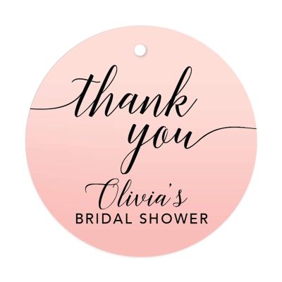 Andaz Press Personalized Blush Pink Rose Elegant Party Collection, Round Circle Tags, Thank You Olivia's Bridal Shower, 24-Pack, Custom Favors Decor