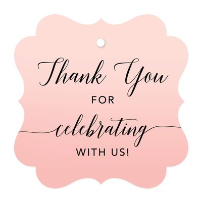Andaz Press Blush Pink Rose Elegant Party Collection, Fancy Frame Tags, Thank You for Celebrating with US, 24-Pack, Favors Decor