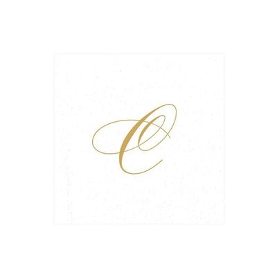 Caspari White Pearl & Gold Paper Linen Boxed Cocktail Napkins in Letter C - Three Packs of 30
