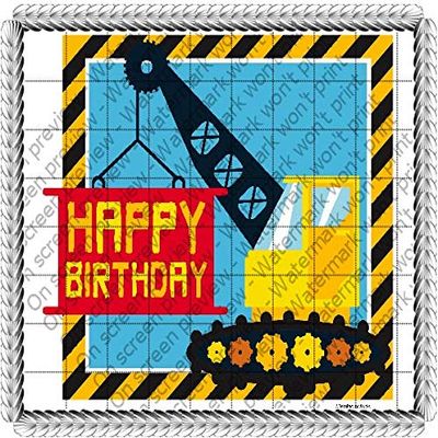 1/4 Sheet - Under Construction Birthday - D121 - 2D Edible Cake/Cupcake Party Topper