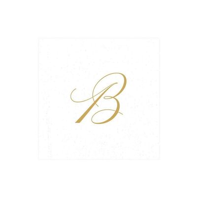 Caspari White Pearl & Gold Paper Linen Boxed Cocktail Napkins in Letter B - Three Packs of 30