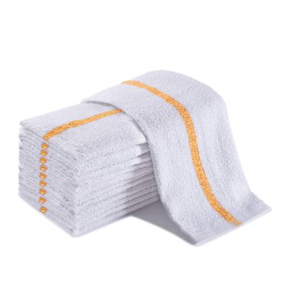 Groko Textiles Universal Cleaning Towels, Gold Striped-White Bulk 60 Pack, 16 X 19 100% Cotton Fully Bordered Commercial Grade Terry Weave Cloth Bar Mops for Everyday Restaurant or Home Use