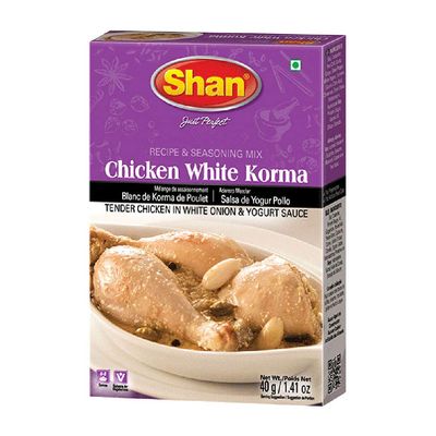 Shan Chicken White Korma Masala and Seasoning Mix 1.41 oz (40g) - Spice Powder for Tender Chicken in White Onion and Yogurt Sauce - Suitable for Vegetarians - Airtight Bag in a Box