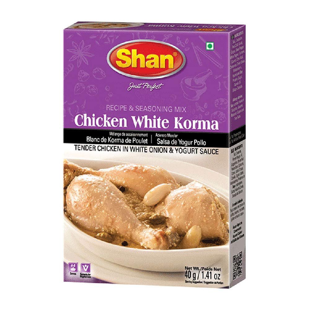 Shan Chicken White Korma Masala and Seasoning Mix 1.41 oz (40g) - Spice Powder for Tender Chicken in White Onion and Yogurt Sauce - Suitable for Vegetarians - Airtight Bag in a Box