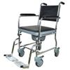 Wheeled Stainless Steel Commode Chair with Padded Seat, Brakes and Footrests,Elderly Bathroom Toilet Stool Safety/Non-Slip view 1