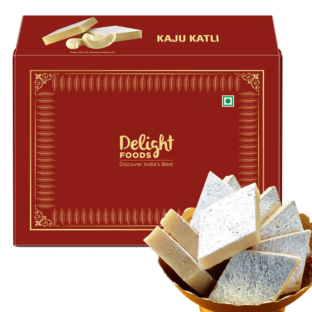 Delight Foods Kaju Katli (Katri | Barfi) 500g | Authentic & Fresh | Traditional Indian Sweet Made with Cashew Nuts | Festive Gift Pack (Regular)