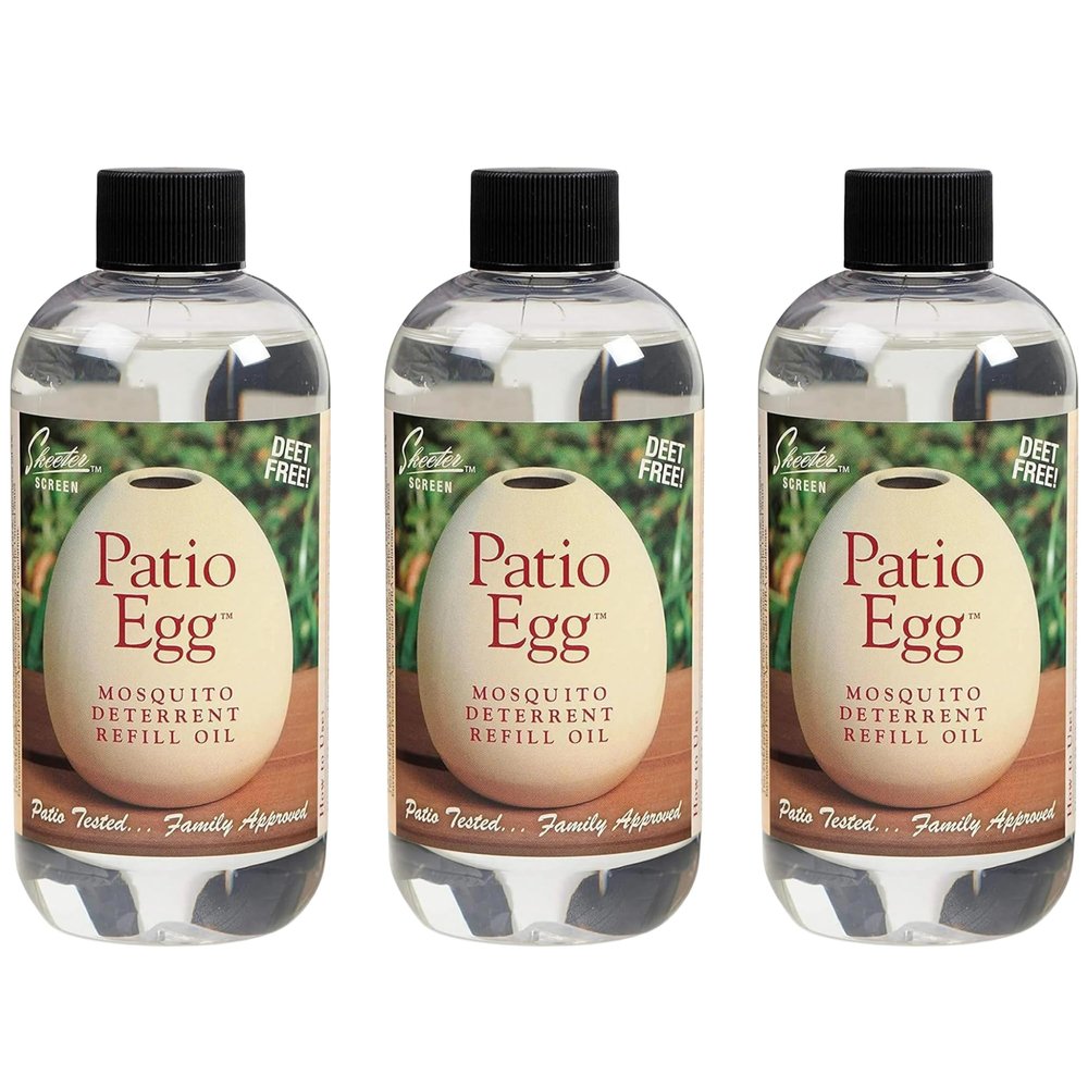 Skeeter Screen 90602 Patio Egg Refill Oil 8 Fl Oz (3 Pack) Essential Oil Blend with Geraniol & Lemongrass for Use with Patio Egg Diffuser DEET-Free, Long-Lasting, Natural Scent