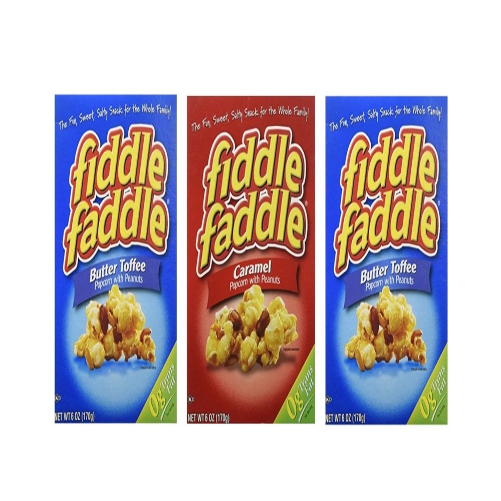 Fiddle Faddle Popcorn with Peanuts Three Box Bundle - 2 Butter Toffee and 1 Caramel 6 oz boxes