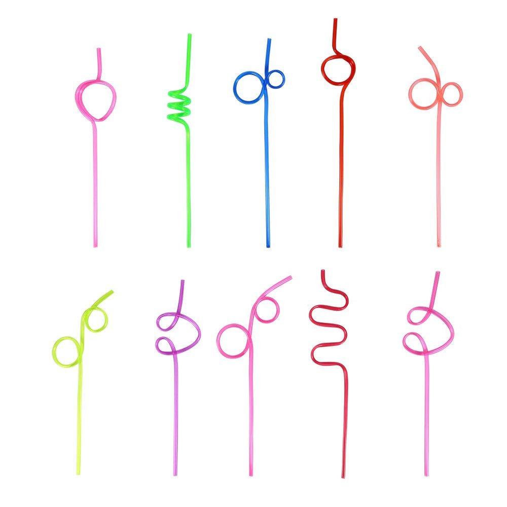 10pcs/set Crazy Curly Straws, Creative Colorful PVC Straw Crazy Curly Loop Coloured Drinking Straws for Birthday Party, Partying Accessories