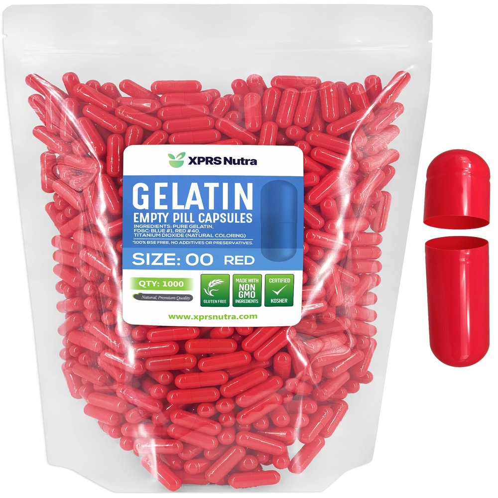 XPRS Nutra Size 00 Empty Capsules - 1000 Count Empty Gelatin Capsules - Pills DIY Capsule Filling - Fillable Pill Gel Caps for Do-It-Yourself Supplements (Red)