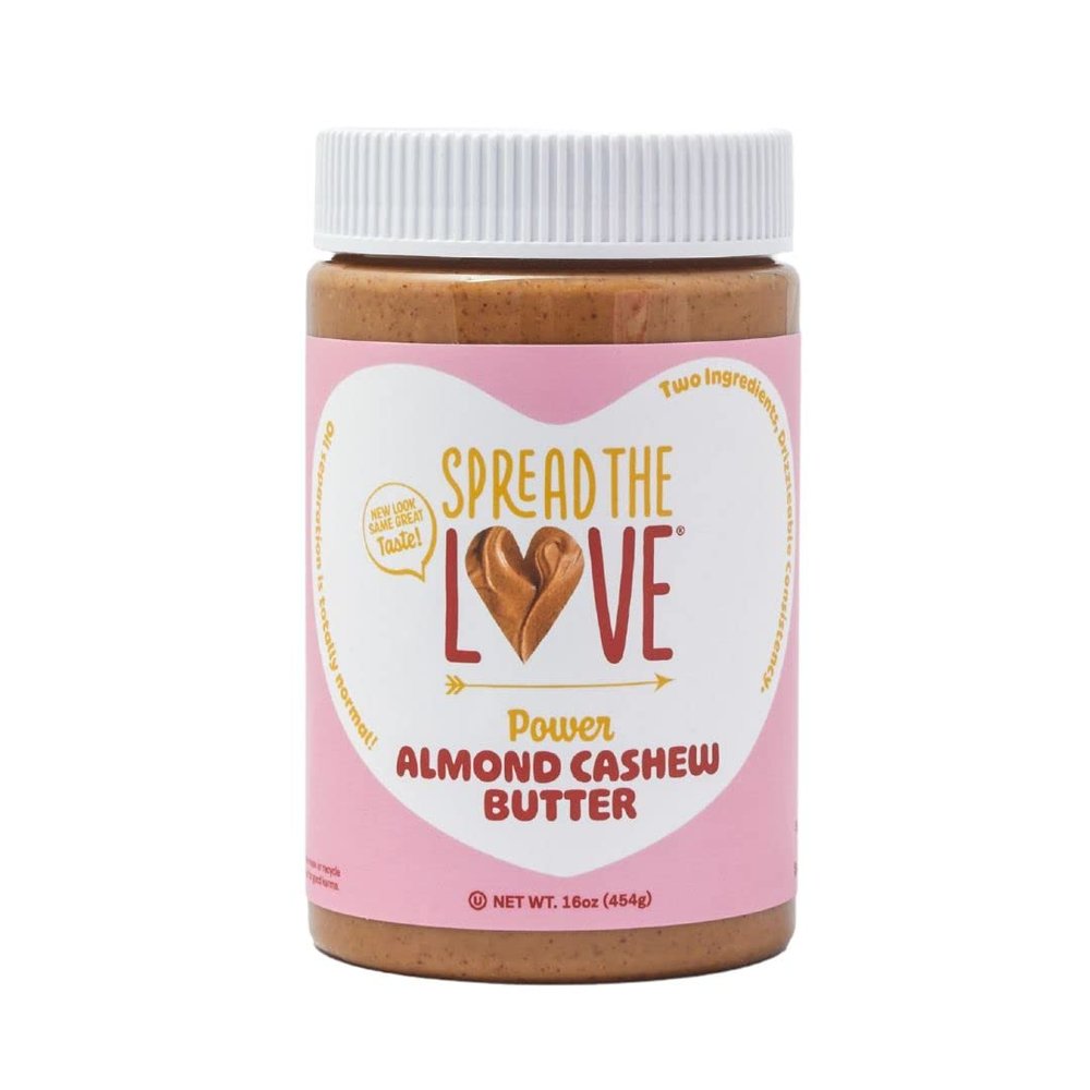 Spread The Love Almond Cashew Power Butter, 16 Ounce (All Natural, Vegan, Gluten-free, No salt, No sugar, No palm-oil, No-GMOs) (1-Pack)