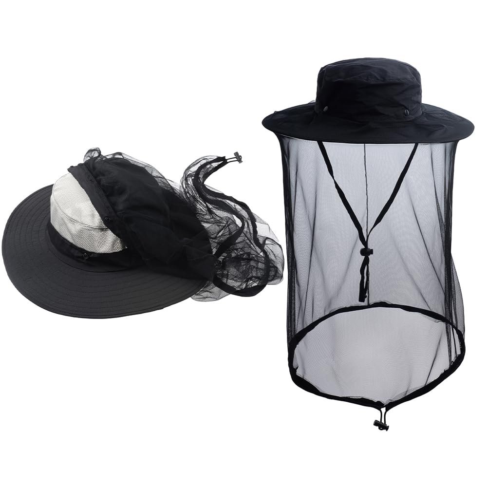 Bee Keeping Beekeeper Veil Hat Gnats Insect Bug Mosquito Hats Fishing Gardening Cap with Head Net Netting Mesh Hood Black