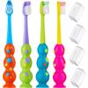 Kids Toothbrush 4 Pack - Soft Bristles with Suction Cup - Toothbrush Kids, Child Sized Brush Heads, 3-10 Year Old Kid Toothbrush with Easy Storage - Toddler, Girl and Boy Set (4-Pack, Multi-Color) view 1