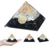 Crocon Black Tourmaline & Selenite Orgone Pyramid Crystal Point Flower of Life Symbol Chakra Balancing Reiki Healing Spiritual Decor Size: 3" view 1