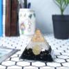 Crocon Black Tourmaline & Selenite Orgone Pyramid Crystal Point Flower of Life Symbol Chakra Balancing Reiki Healing Spiritual Decor Size: 3" view 2