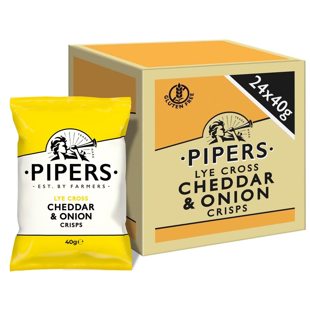 Pipers Crisps Lye Cross Cheddar & Onion 40g (Pack of 24)