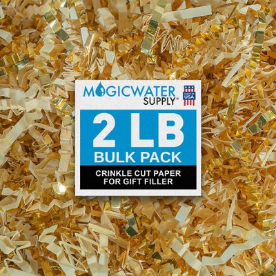 MagicWater Crinkle Cut Paper for Gift Baskets - 2LB - Vanilla & Gold - Perfect for Shredded Paper Filler, Basket Filler, Gift Boxes, Bridesmaid Gifts, Christmas Stuffers & More  For All Occasions