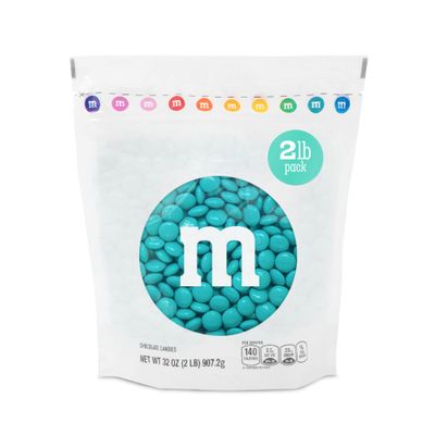 M&MS WORLD Aqua Milk Chocolate Candy, 2lbs of M&M'S in Resealable Pack for Candy Bars, Birthday Parties, Graduations, Dessert Tables & DIY Favors