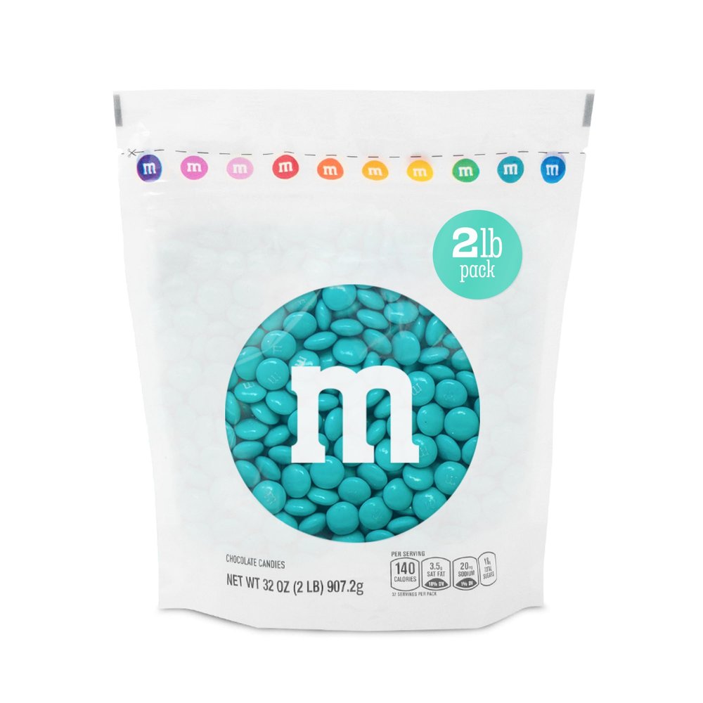 M&MS WORLD Aqua Milk Chocolate Candy, 2lbs of M&M'S in Resealable Pack for Candy Bars, Birthday Parties, Graduations, Dessert Tables & DIY Favors
