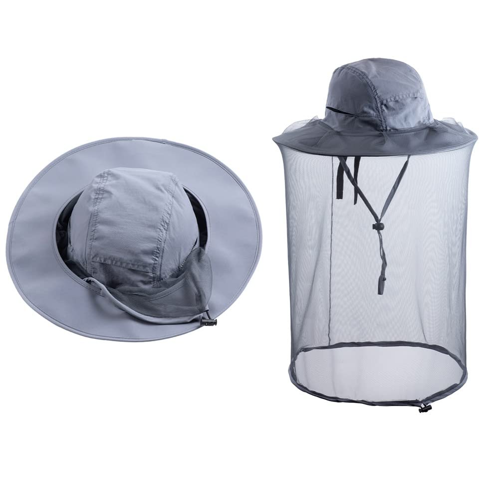 Bee Keeping Beekeeper Veil hat gnats Insect Bug Mosquito Fishing Gardening Cap with Head net Netting mesh Hood for Men Women Dark Gray