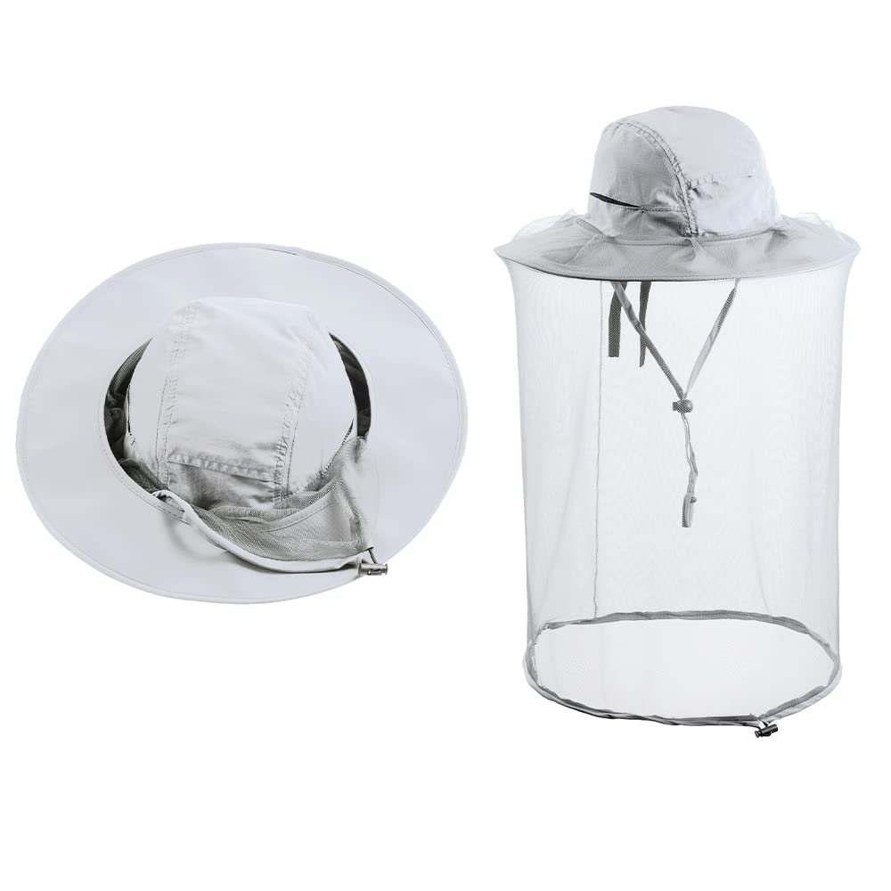 Bee Keeping Beekeeper Veil hat gnats Insect Bug Mosquito Fishing Gardening Cap with Head net Netting mesh Hood for Men Women Light Gray