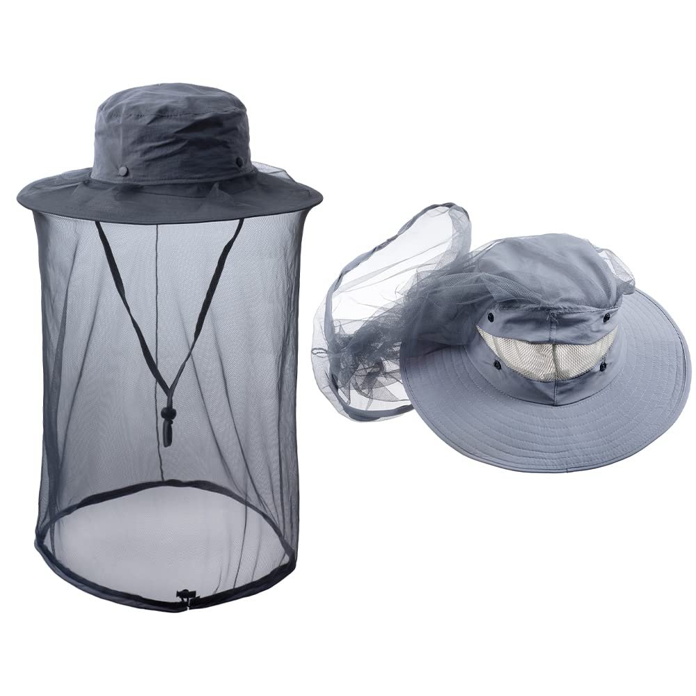 Bee Keeping Beekeeper Veil hat gnats Insect Bug Mosquito Hats Fishing Gardening Cap with Head net Netting mesh Hood Dark Grey