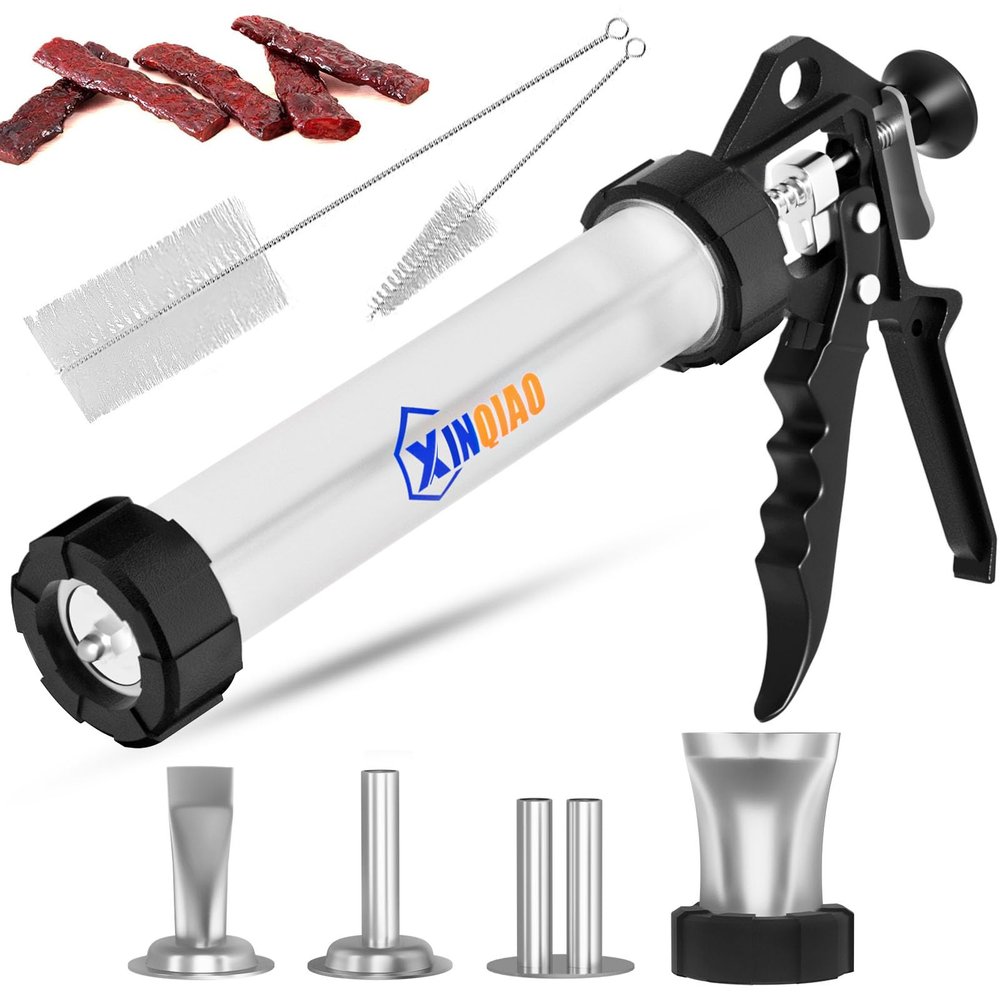 XINQIAO Beef Jerky Gun for Ground Meat, Plastic Jerky Cannon Comes with 4 Nozzles, 2 Brushes