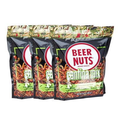 BEER NUTS Cantina Mix with Twang - Twang Seasoned Peanuts, Chili Lime Insane Grain, Guacamole & Habanero Sticks - 32oz Resealable Bag (Pack of 3)
