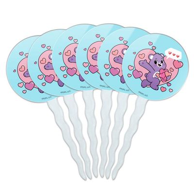 Care Bears: Unlock the Magic Share Bear Sharing Hearts Cupcake Picks Toppers Decoration Set of 6