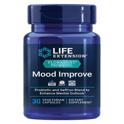 Life Extension FLORASSIST Probiotic Mood Improve, probiotic and Saffron Blend enhances Mood and Mental Outlook, Non-GMO, Gluten-Free, 1 Daily, Vegetarian, 30 Capsules
