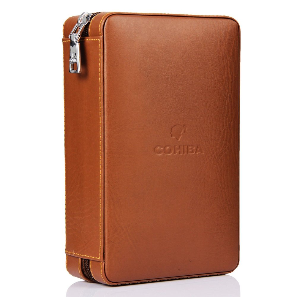 CIGAR IN STYLE Brown Leather Ceder Wood Cigar Humidor Travel Case Holder with Cutter Gift Set