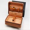 CIGAR IN STYLE Brown Leather Ceder Wood Cigar Humidor Travel Case Holder with Cutter Gift Set view 2