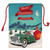 Ambesonne Christmas Christmas Gift Sack, Santa Claus in a Classic Car with Bag of Toys Snow Winter Starry Night New Year, Santa Sack Bag Canvas Fabric for Gifts and Storage, 19.8" X 25.9", Teal Red view 1