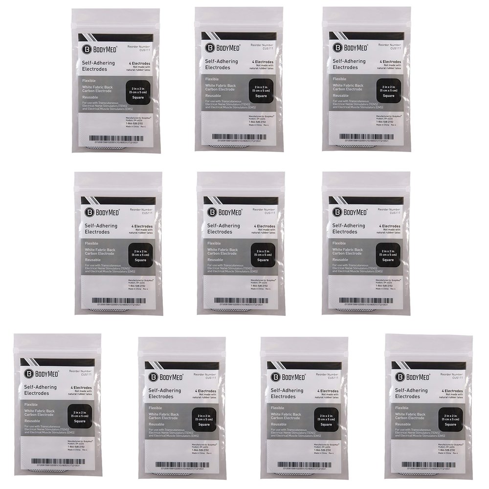BodyMed TENS/EMS Unit 4 Electrode Pads Four, 2 x 2 Inch Square Electrodes in Ten Packs Reusable and Self-Adhesive for Easy Muscle Stimulation and Discomfort Relief