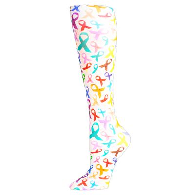 'Celeste Stein Women's Therapeutic Compression Socks, Cancer Awareness Ribbons (Average), White
