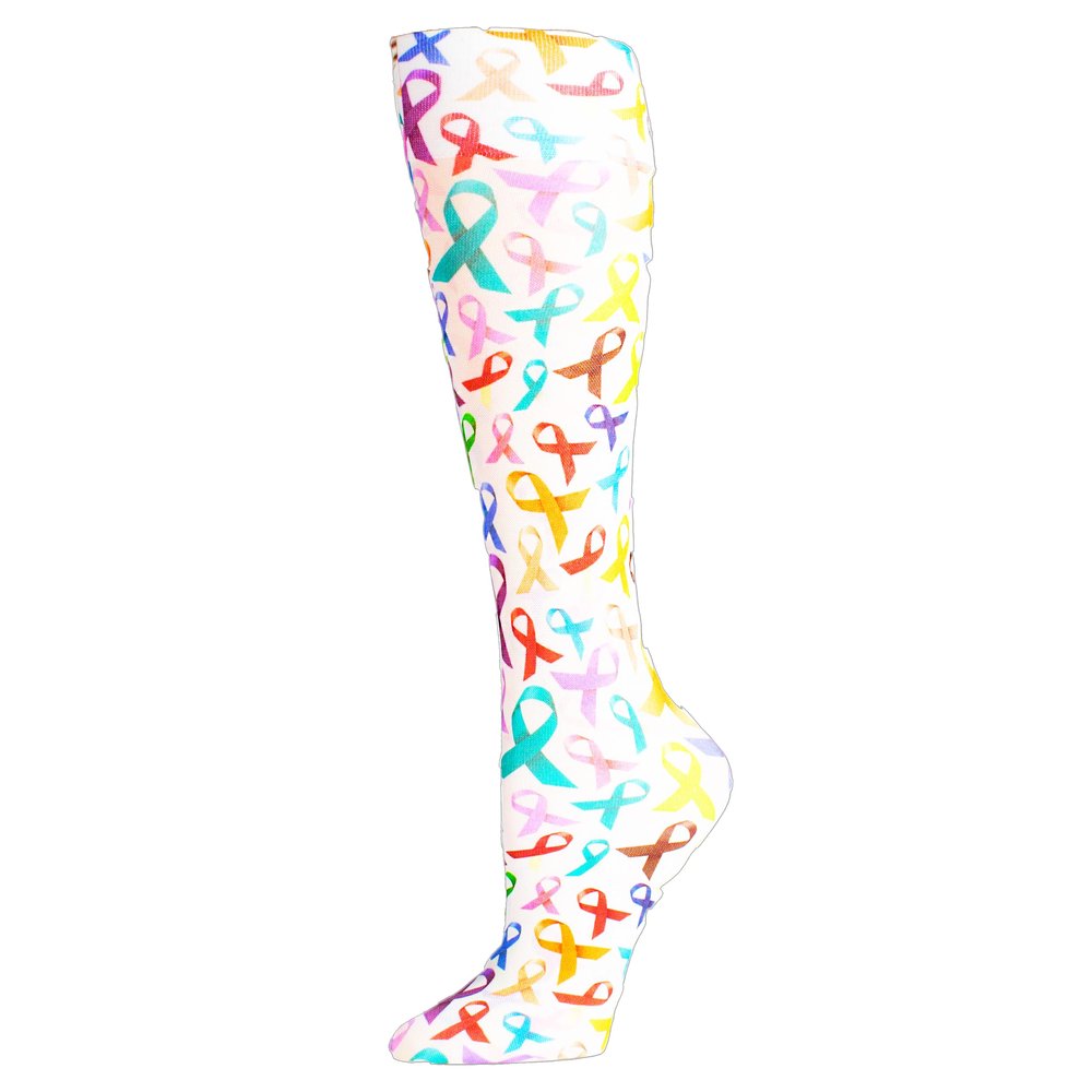 'Celeste Stein Women's Therapeutic Compression Socks, Cancer Awareness Ribbons (Average), White