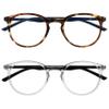OPULIZE MET Blue Light Blocking Reading Glasses for Women Men, Slim Round Frame with Scratch Resistant and Spring Hinges, Computer Glasses with Anti-Reflective, Brown,Clear +2 (Pack of 2) view 1