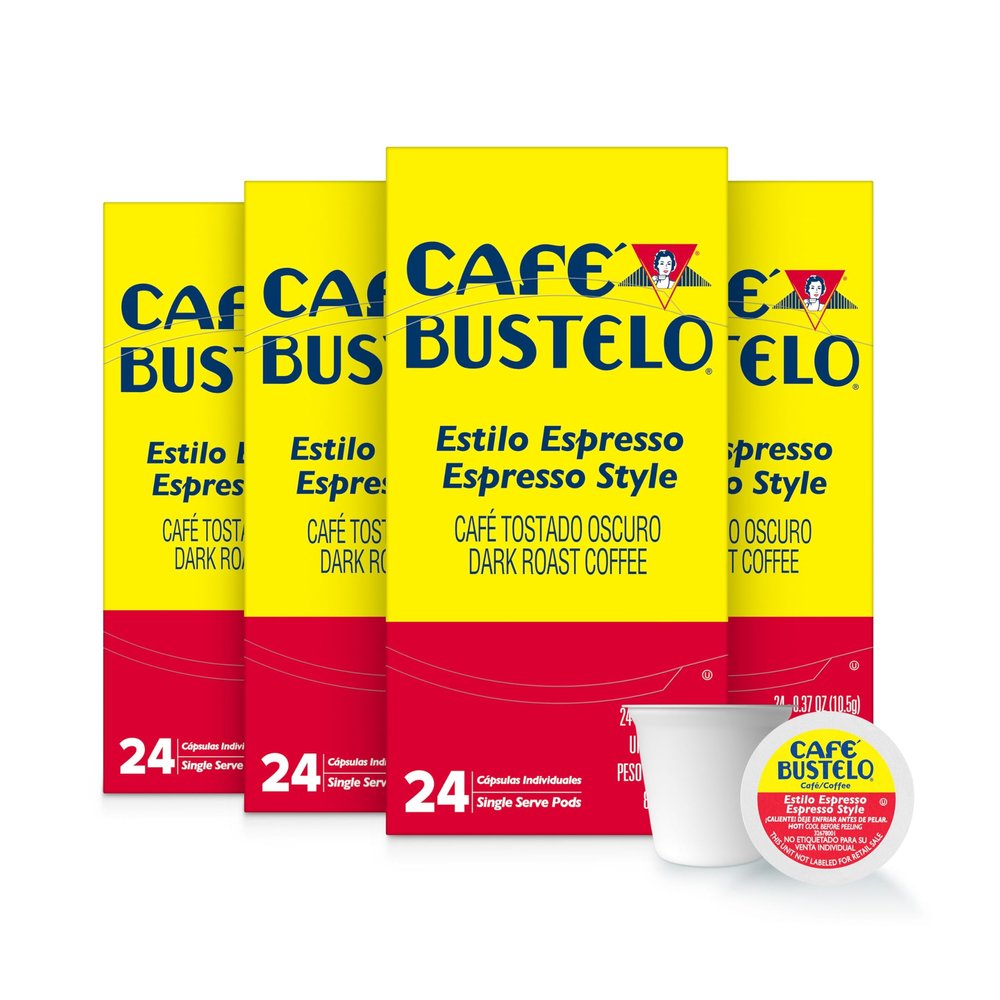 Caf Bustelo Espresso Style Dark Roast Coffee, Single Serve Pods, 24 Count (Pack of 4)