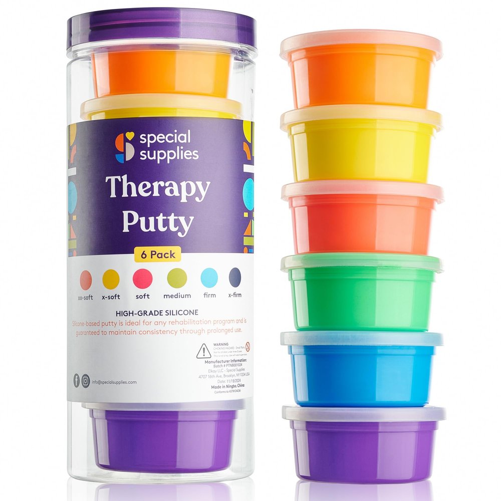 Special Supplies Therapy Putty for Kids and Adults - Resistive Hand Exercise Stress Relief Therapy Putty Kit, Set of 6 Strengths, 3 Ounces of Each Putty