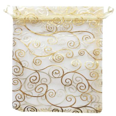 100 Pcs 5x7 inch Gift Wrap Bags Gold Rattan, Organza Sheer Clear Tulle Fabric, Drawstring Mesh Bags for Baby Shower Favor, Jewelry, Birthday Party Favor,Sachet,Christmas Favour,Craft Business,Jewelery
