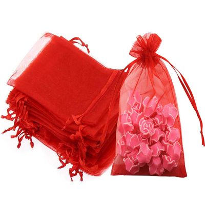 100 Pc 5x7 inch Gift Wrap Bags Red,Organza Sheer Fabric,Drawstring Glossy Pastel Treat Bags for Baby Shower Favor,House Party Favors,Bridal Shower Favor,Lipsense Holder,Xmas,Tea,Cookies,Chocolate