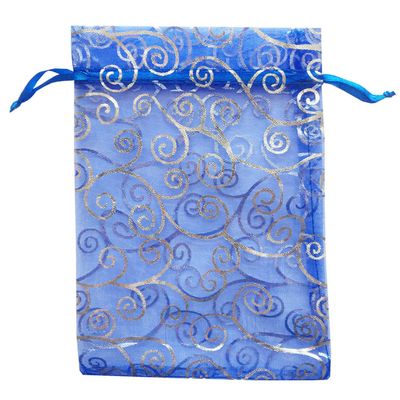 100 Pieces Per Pack 5x7 inch Gift Wrap Bags Blue Rattan, Organza Sheer Transparent Fabric, Drawstring Treat Bags for Baby Shower Favor, House Party Favors, Bridal Shower Favors, Lipsense Holder, Toys