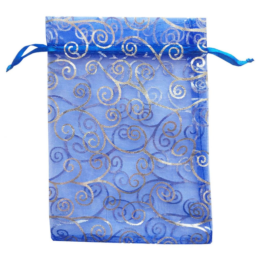 100 Pieces Per Pack 5x7 inch Gift Wrap Bags Blue Rattan, Organza Sheer Transparent Fabric, Drawstring Treat Bags for Baby Shower Favor, House Party Favors, Bridal Shower Favors, Lipsense Holder, Toys