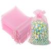 100 Pcs 5x7 inches Gift Wrap Bags Pink, Organza Sheer See Through Fabric, Drawstring Satin Ribbon Pouches for Baby Shower Favor, Party Wedding Favors Decoration, Card Deck, Jewelery, Boys Holiday Gift view 1