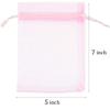 100 Pcs 5x7 inches Gift Wrap Bags Pink, Organza Sheer See Through Fabric, Drawstring Satin Ribbon Pouches for Baby Shower Favor, Party Wedding Favors Decoration, Card Deck, Jewelery, Boys Holiday Gift view 3